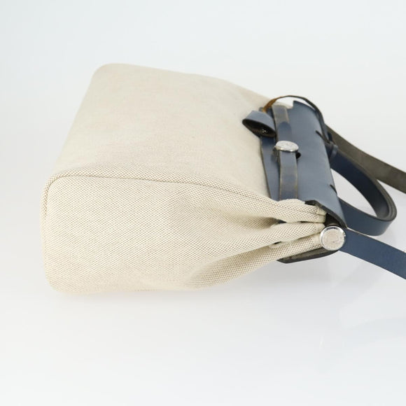 HERMES Her Bag PM Hand Bag Canvas Leather Beige Auth 162923V