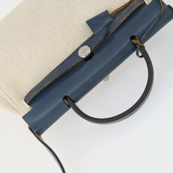 HERMES Her Bag PM Hand Bag Canvas Leather Beige Auth 162923V