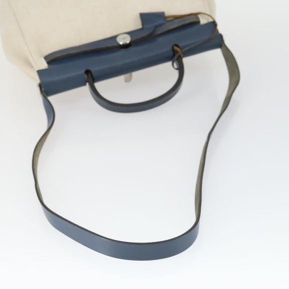 HERMES Her Bag PM Hand Bag Canvas Leather Beige Auth 162923V