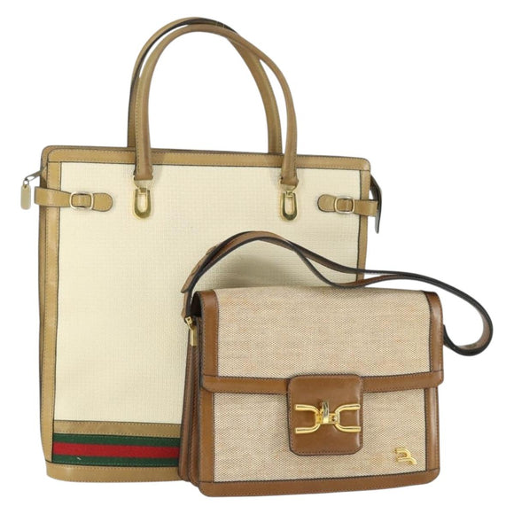 BALLY Shoulder Bag Leather 2 Set Beige Gold Auth 162925