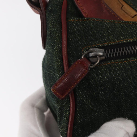 Christian Dior Gaucho Shoulder Bag Denim Green Silver Auth 162945V