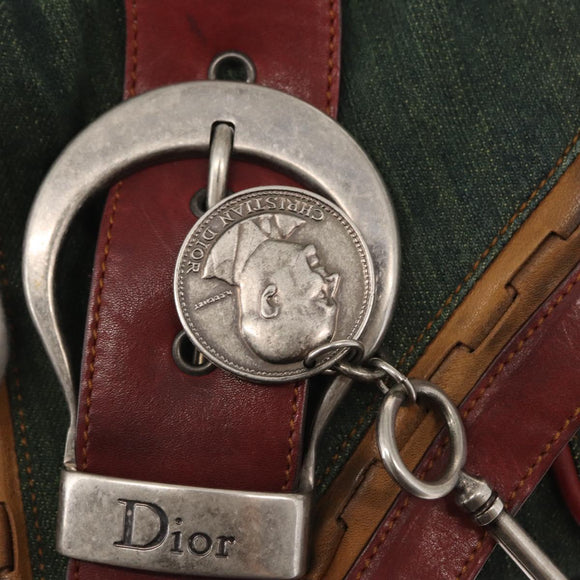 Christian Dior Gaucho Shoulder Bag Denim Green Silver Auth 162945V