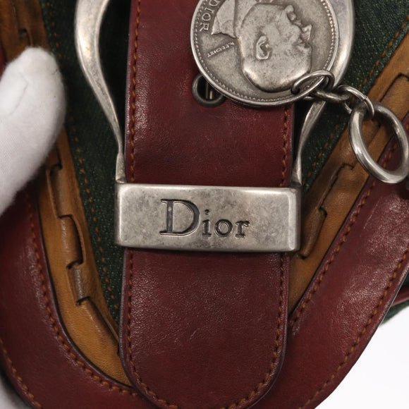 Christian Dior Gaucho Shoulder Bag Denim Green Silver Auth 162945V