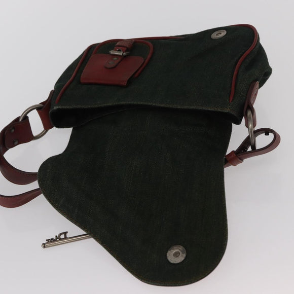 Christian Dior Gaucho Shoulder Bag Denim Green Silver Auth 162945V