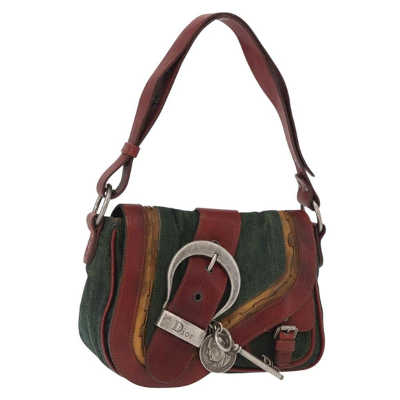 Christian Dior Gaucho Shoulder Bag Denim Green Silver Auth 162945V