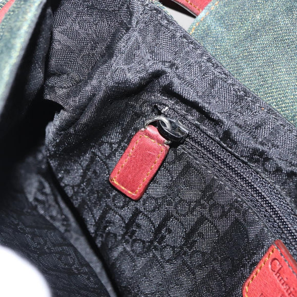 Christian Dior Gaucho Shoulder Bag Denim Green Silver Auth 162945V