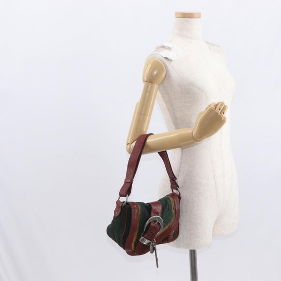 Christian Dior Gaucho Shoulder Bag Denim Green Silver Auth 162945V