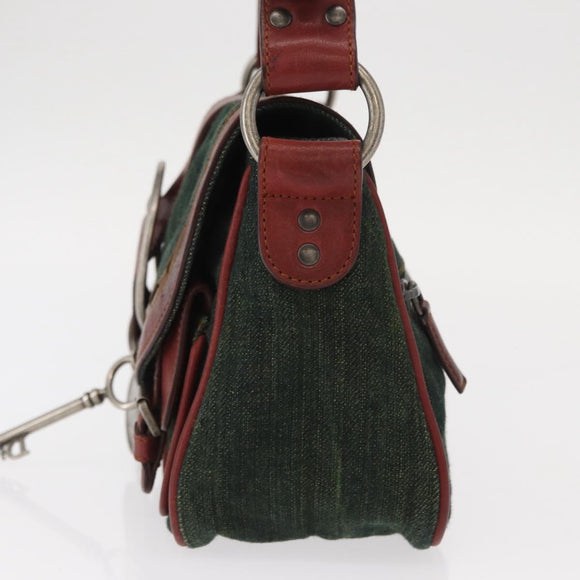 Christian Dior Gaucho Shoulder Bag Denim Green Silver Auth 162945V
