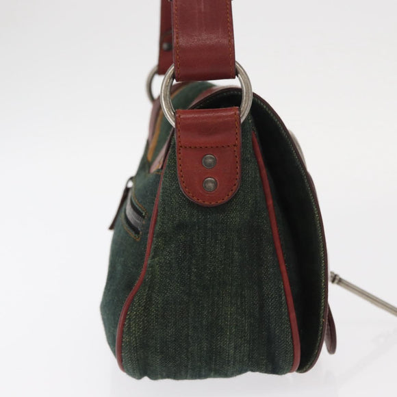 Christian Dior Gaucho Shoulder Bag Denim Green Silver Auth 162945V