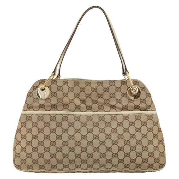 GUCCI GG Canvas Shoulder Bag Beige Gold 121023 Auth 162950
