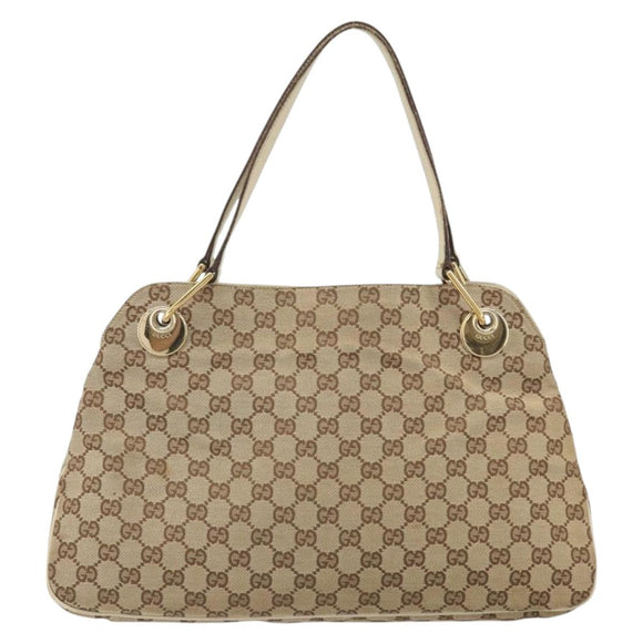 GUCCI GG Canvas Shoulder Bag Beige Gold 121023 Auth 162950
