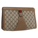 GUCCI GG Supreme Web Sherry Line Clutch Bag PVC Beige 89 01 033 Auth 162952-1