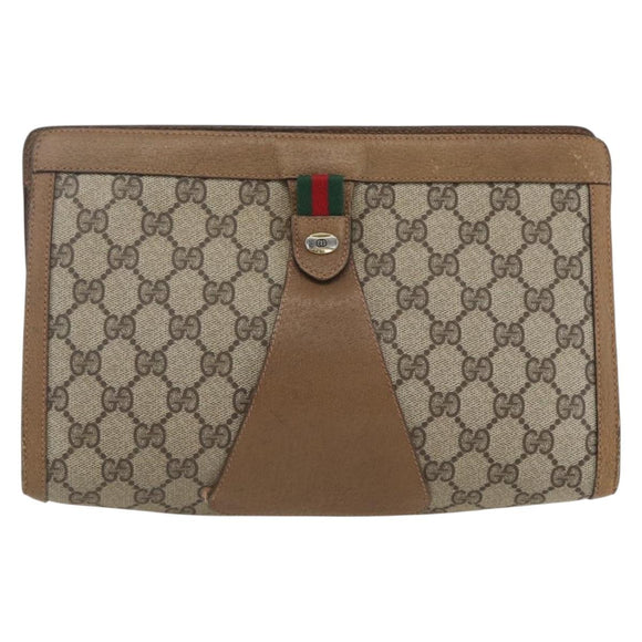 GUCCI GG Supreme Web Sherry Line Clutch Bag PVC Beige 89 01 033 Auth 162952