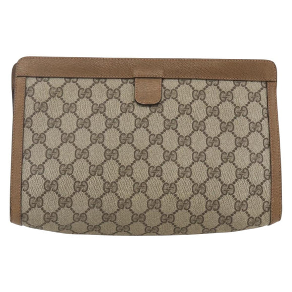 GUCCI GG Supreme Web Sherry Line Clutch Bag PVC Beige 89 01 033 Auth 162952