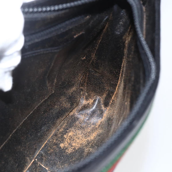 GUCCI GG Canvas Web Sherry Line Shoulder Bag Black Red Green Auth 162953