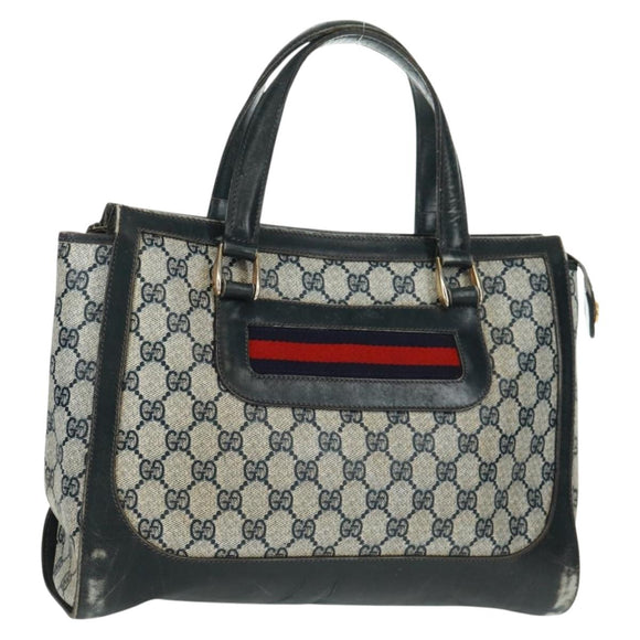 GUCCI GG Supreme Sherry Line Hand Bag PVC Navy Gold Auth 162954