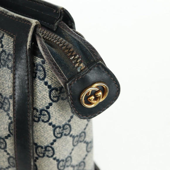 GUCCI GG Supreme Sherry Line Hand Bag PVC Navy Gold Auth 162954