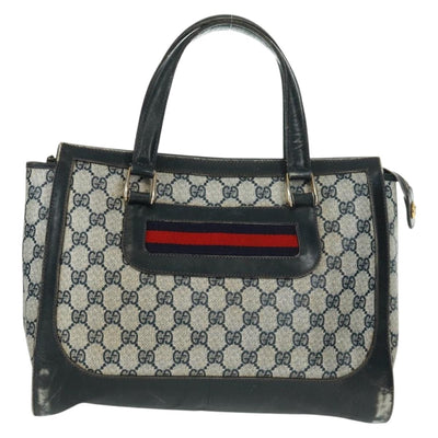 GUCCI GG Supreme Sherry Line Hand Bag PVC Navy Gold Auth 162954 - 0