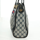 GUCCI GG Supreme Sherry Line Hand Bag PVC Navy Gold Auth 162954-4
