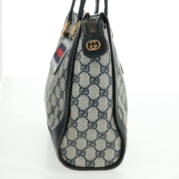 GUCCI GG Supreme Sherry Line Hand Bag PVC Navy Gold Auth 162954