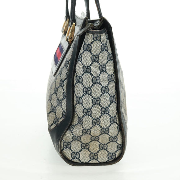 GUCCI GG Supreme Sherry Line Hand Bag PVC Navy Gold Auth 162954