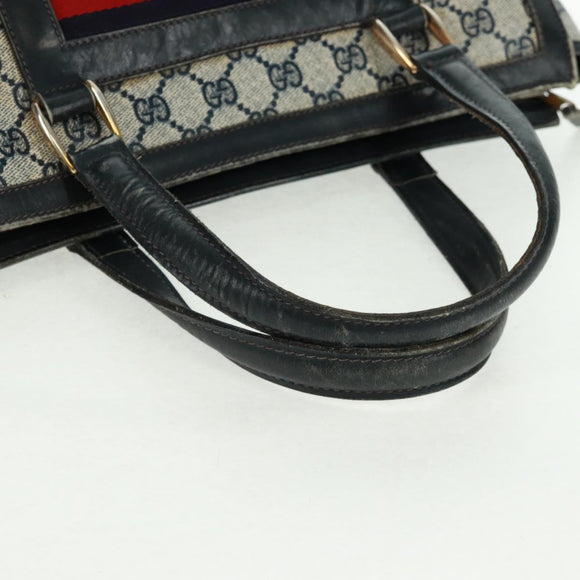 GUCCI GG Supreme Sherry Line Hand Bag PVC Navy Gold Auth 162954