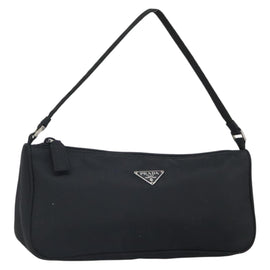 PRADA Accessory Pouch Nylon Black Silver Auth 162965V