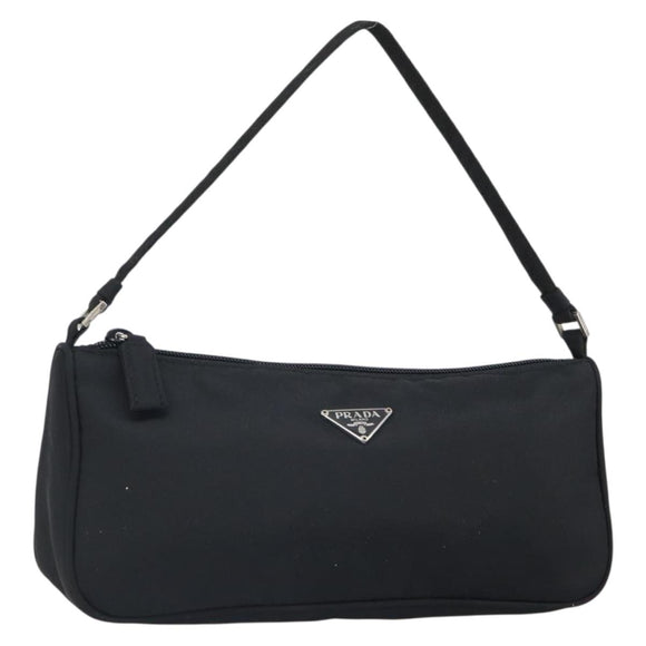 PRADA Accessory Pouch Nylon Black Silver Auth 162965V