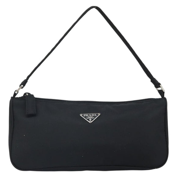 PRADA Accessory Pouch Nylon Black Silver Auth 162965V