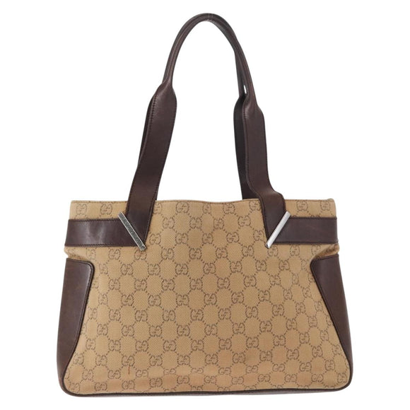 GUCCI GG Canvas Tote Bag Beige Silver 73983 Auth 162969