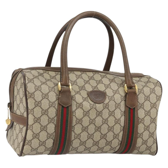 GUCCI GG Supreme Web Sherry Line Boston Bag PVC Beige 002 069 0696 Auth 162976
