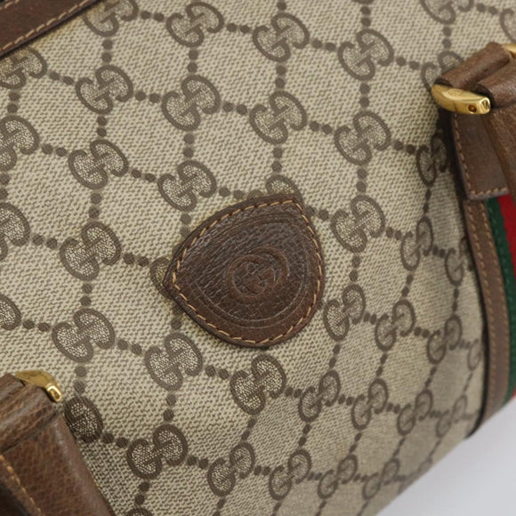 GUCCI GG Supreme Web Sherry Line Boston Bag PVC Beige 002 069 0696 Auth 162976