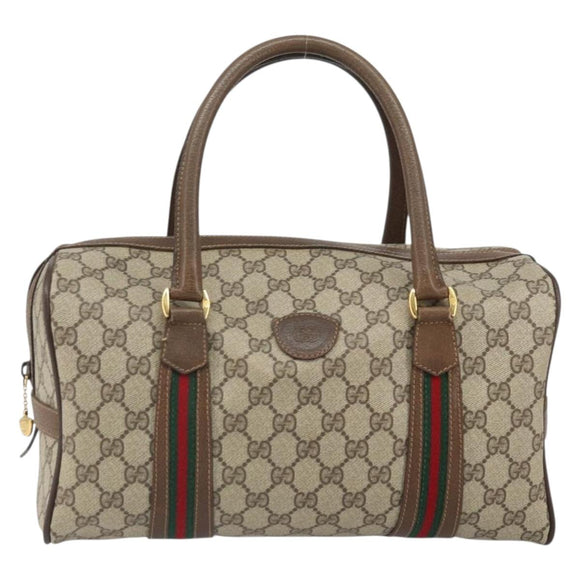 GUCCI GG Supreme Web Sherry Line Boston Bag PVC Beige 002 069 0696 Auth 162976