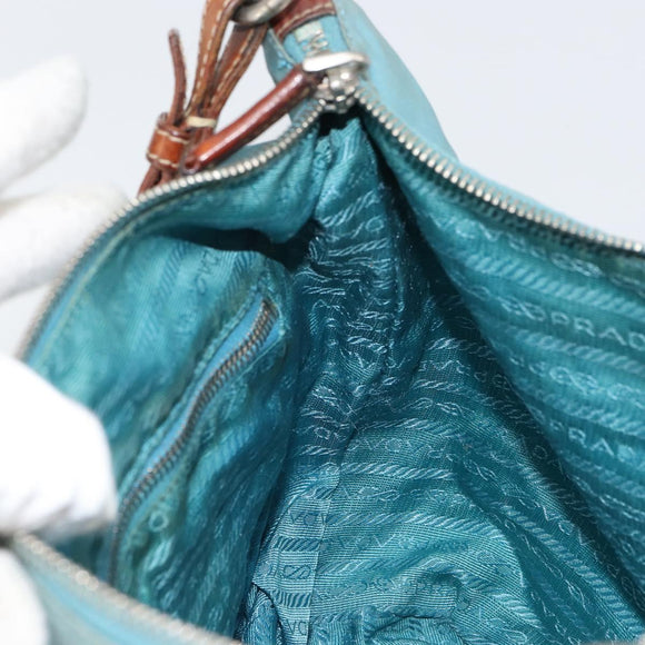 PRADA Shoulder Bag Nylon Light Blue Silver Auth 162977