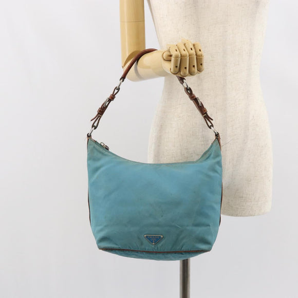 PRADA Shoulder Bag Nylon Light Blue Silver Auth 162977