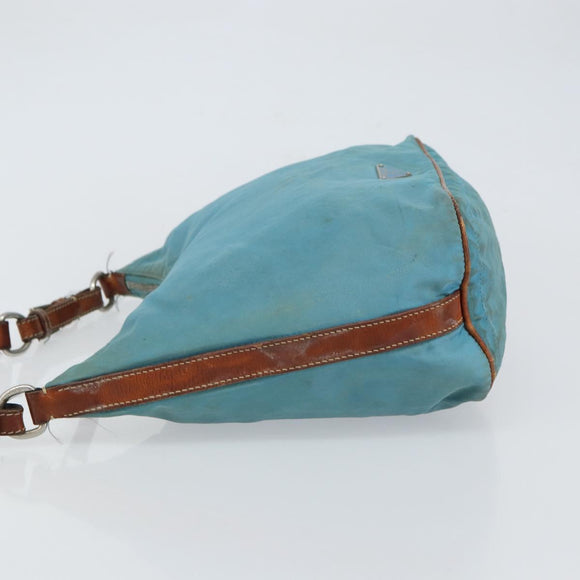 PRADA Shoulder Bag Nylon Light Blue Silver Auth 162977