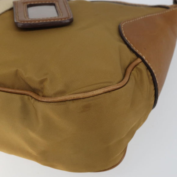 PRADA Shoulder Bag Nylon Beige Silver Auth 162978
