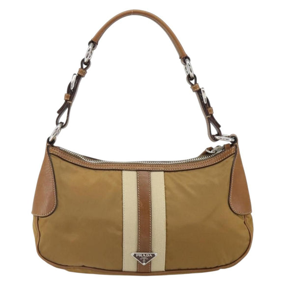 PRADA Shoulder Bag Nylon Beige Silver Auth 162978