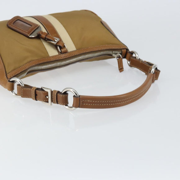PRADA Shoulder Bag Nylon Beige Silver Auth 162978