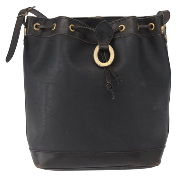 Christian Dior Trotter Canvas Shoulder Bag Black Gold Auth 162986