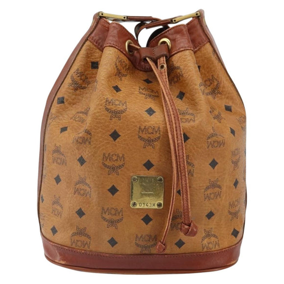 MCM Logogram Vicetos Shoulder Bag PVC Brown Gold Auth 162987