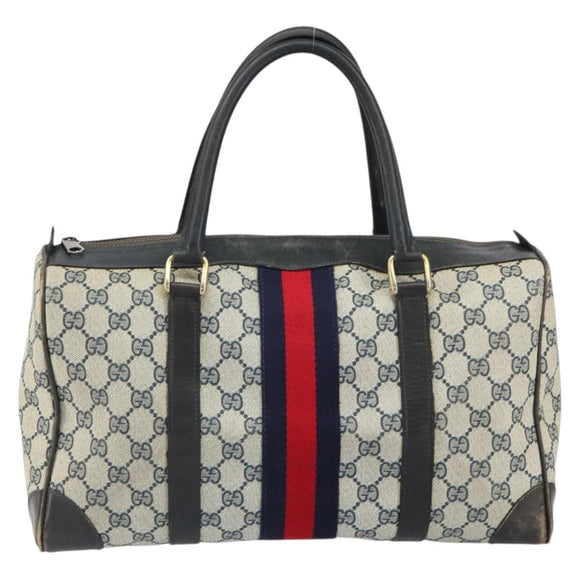 GUCCI GG Supreme Boston Bag PVC Navy Gold Auth 162988