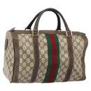 GUCCI GG Supreme Web Sherry Line Boston Bag PVC Beige Gold Auth 162989-1
