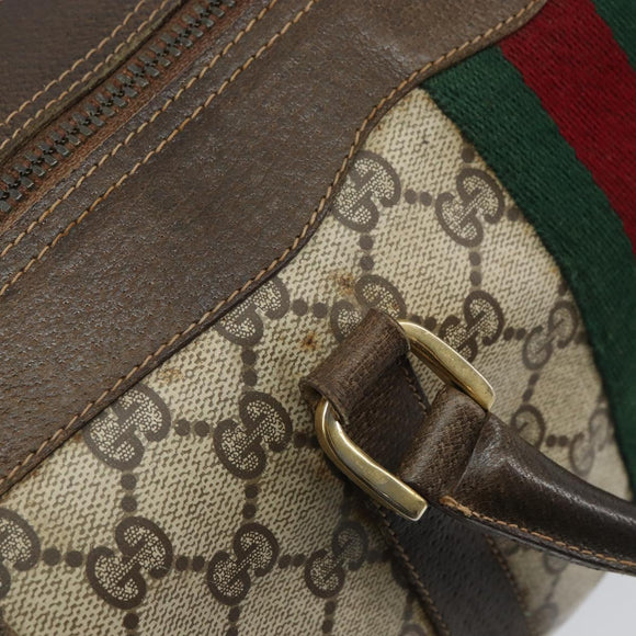 GUCCI GG Supreme Web Sherry Line Boston Bag PVC Beige Gold Auth 162989