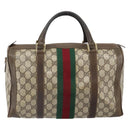 GUCCI GG Supreme Web Sherry Line Boston Bag PVC Beige Gold Auth 162989-13