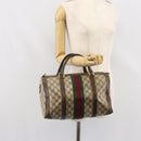 GUCCI GG Supreme Web Sherry Line Boston Bag PVC Beige Gold Auth 162989-22