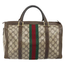 GUCCI GG Supreme Web Sherry Line Boston Bag PVC Beige Gold Auth 162989-2