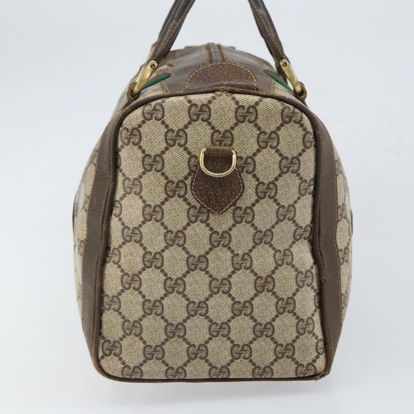 GUCCI GG Supreme Web Sherry Line Boston Bag PVC Beige Gold Auth 162989
