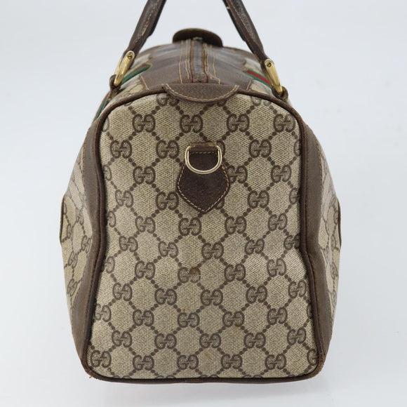 GUCCI GG Supreme Web Sherry Line Boston Bag PVC Beige Gold Auth 162989