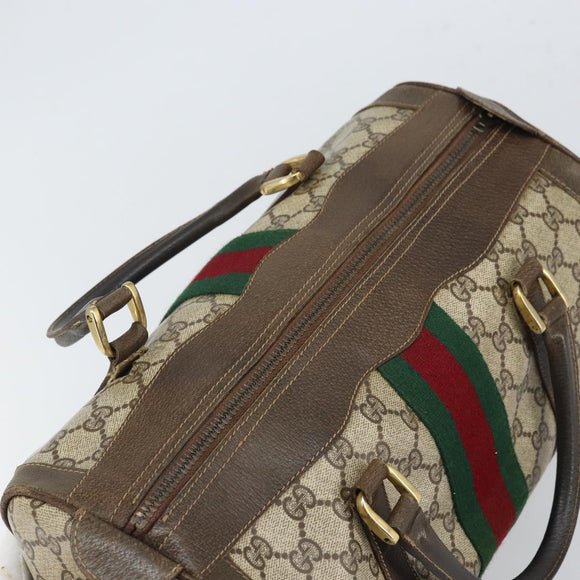 GUCCI GG Supreme Web Sherry Line Boston Bag PVC Beige Gold Auth 162989